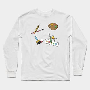 Artist Gift Watercolors Pencil Brush Illustration Long Sleeve T-Shirt